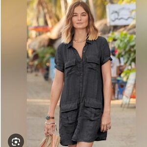 Sundance Harper Garment Dyed Linen Utility Dress Shirt S designer luxury comfort